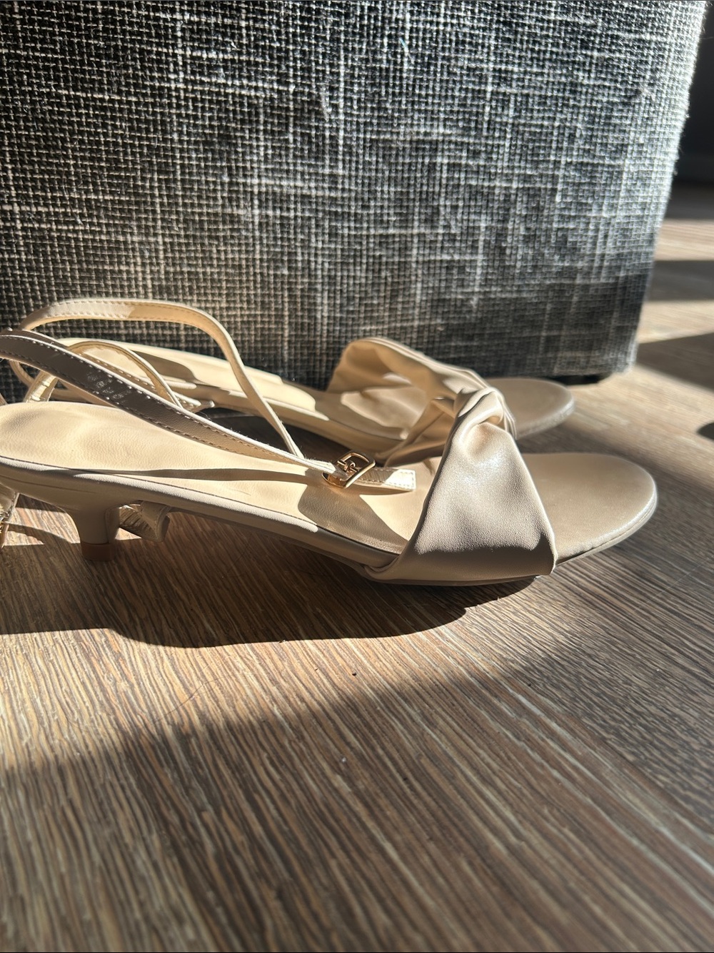 Beige Knot-Front Low Heel Sandals